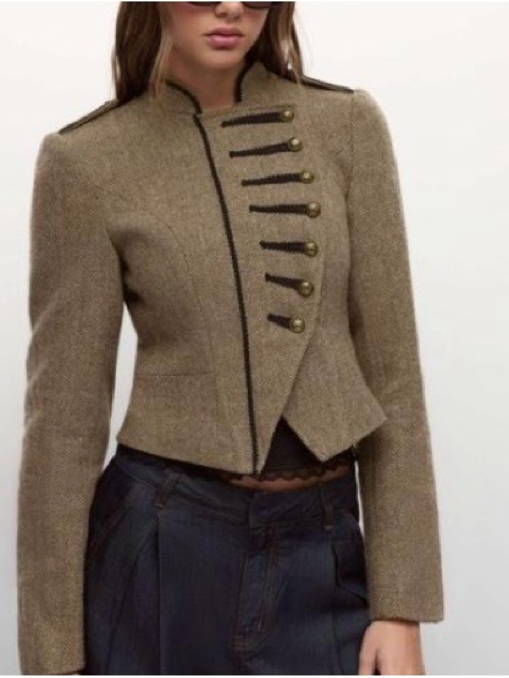 Cider Taupe Military-Inspired Cropped Blazer